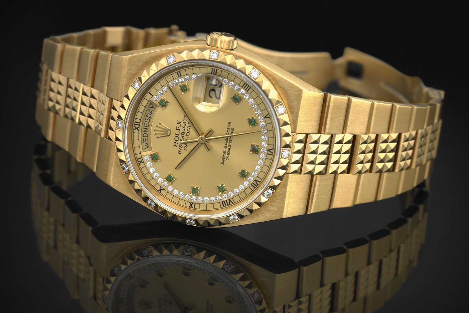 Rolex Oysterquartz Day-Date Diamond and Emerald, ref. 19038 (Image: Antiquorum)