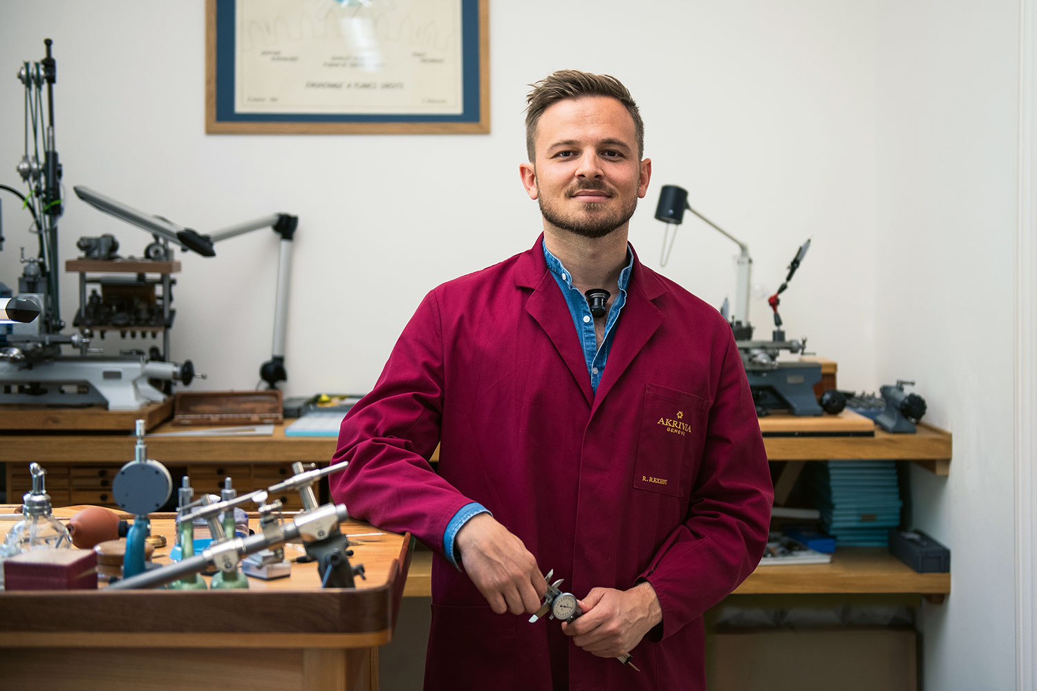 Watchmaker Rexhep Rexhepi at his atelier, Akrivia