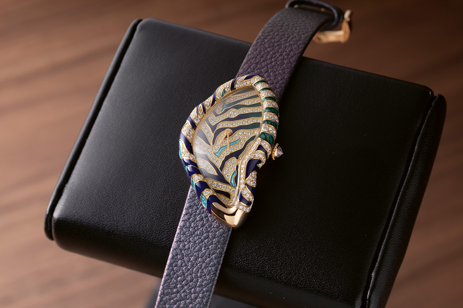 The Cartier Crash Tigrée with enameled stripes
